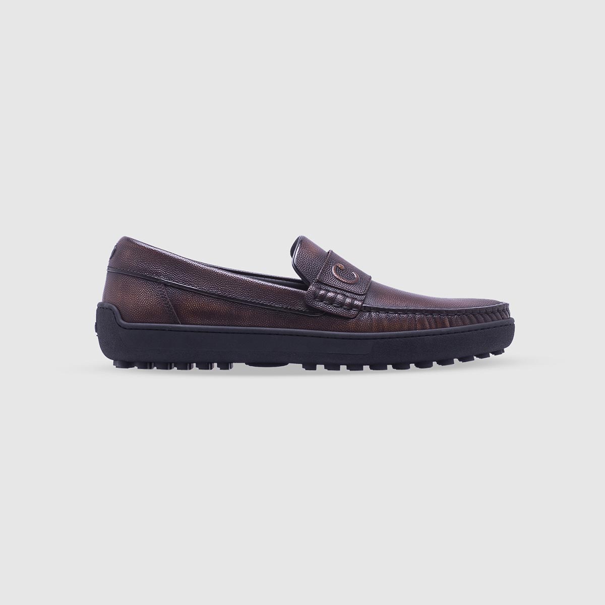 Dark brown loafer in tumbled calf leather