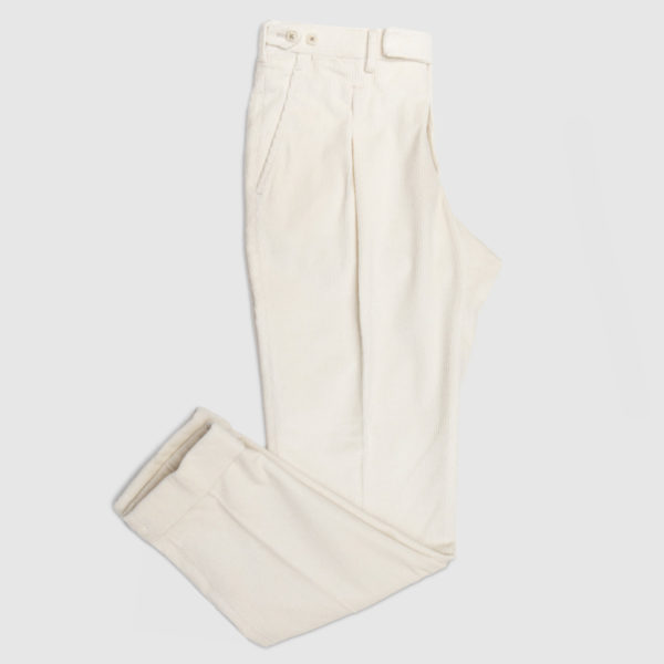 White Corduroy One Pleat Trousers