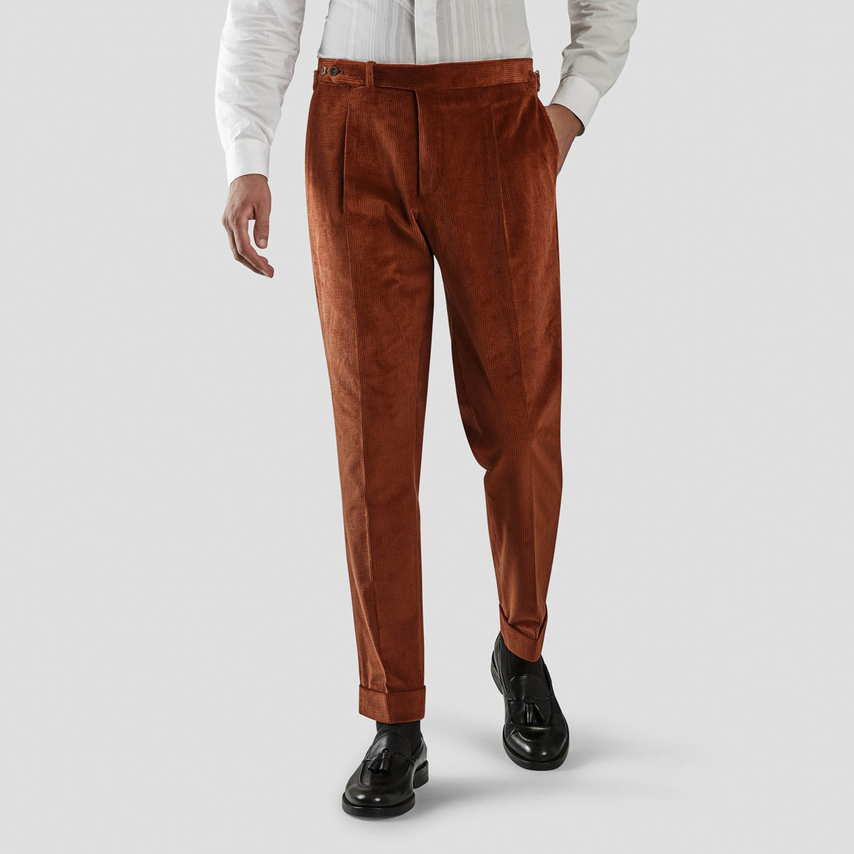 Rust Corduroy One Pleat Trousers