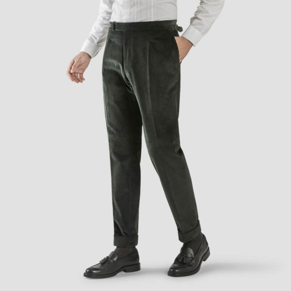 Green Corduroy  One Pleat Trousers