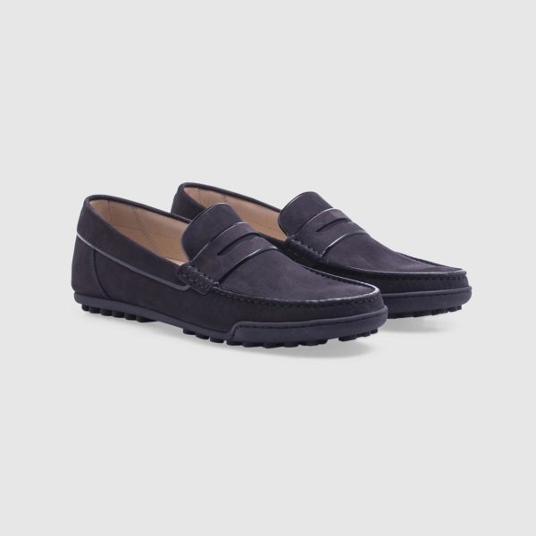 Black loafer in nubuck with penny bar