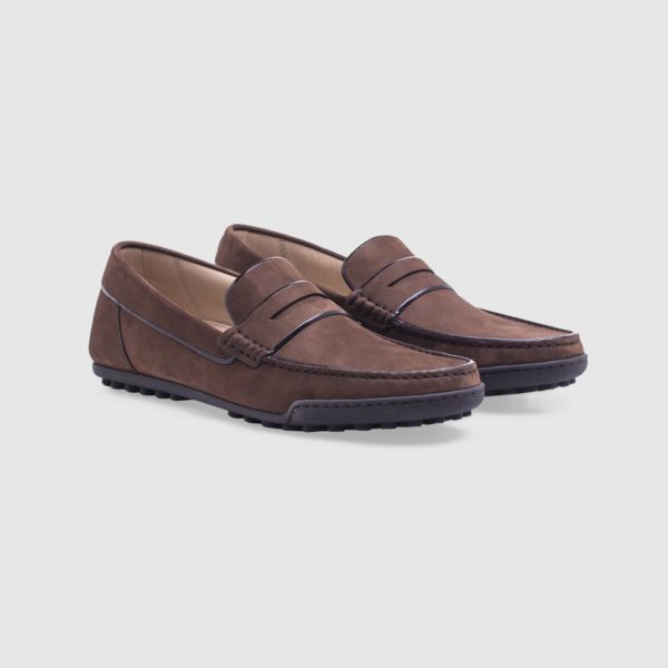 Dark brown loafer in nubuck with penny bar