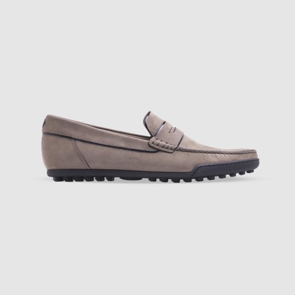 Dove grey loafer in nubuck with penny bar