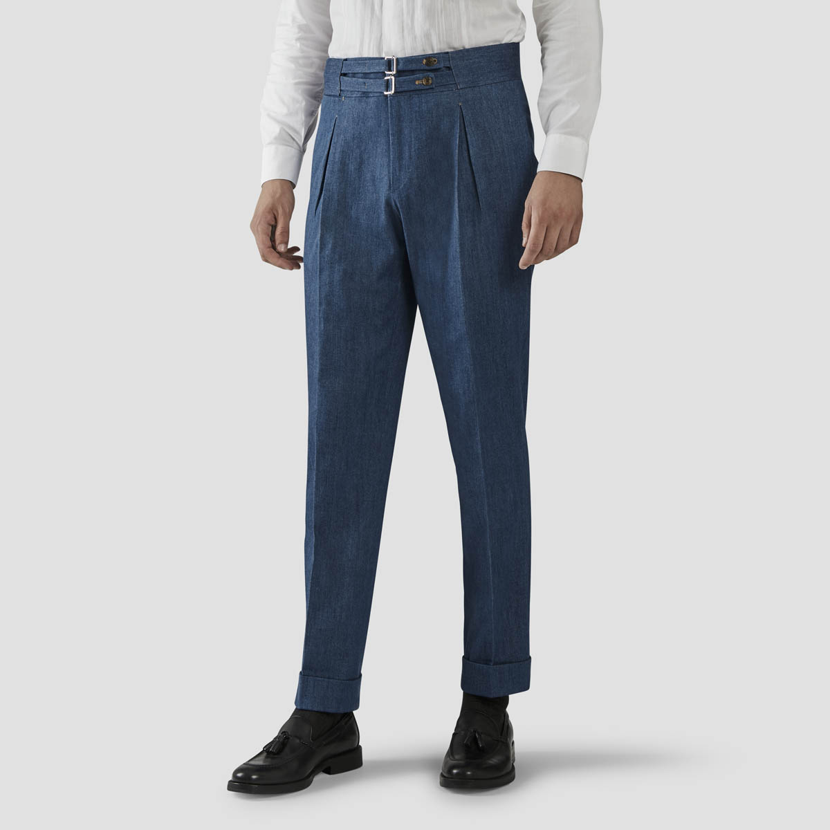 Cotton & Cashmere Denim One Pleat Trousers