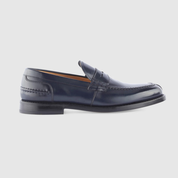 College Loafers in Dark Blue Brushed Calfskin Leather