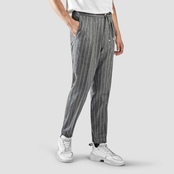 Striped Gray Flannel Jogging Trousers