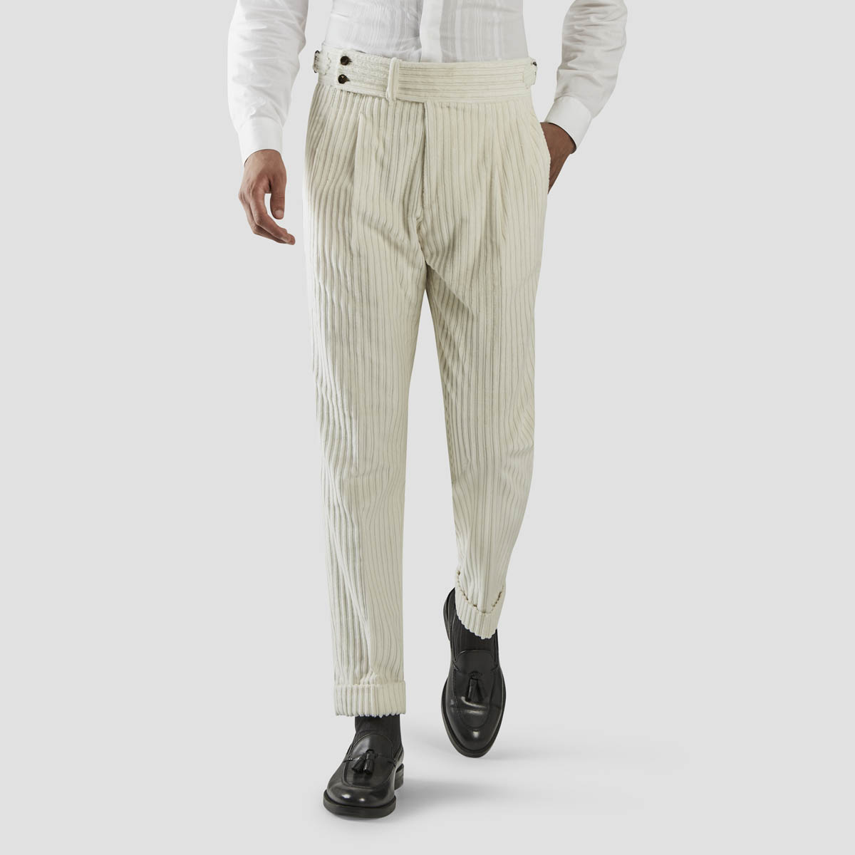 White French Corduroy Two Pleats Trousers