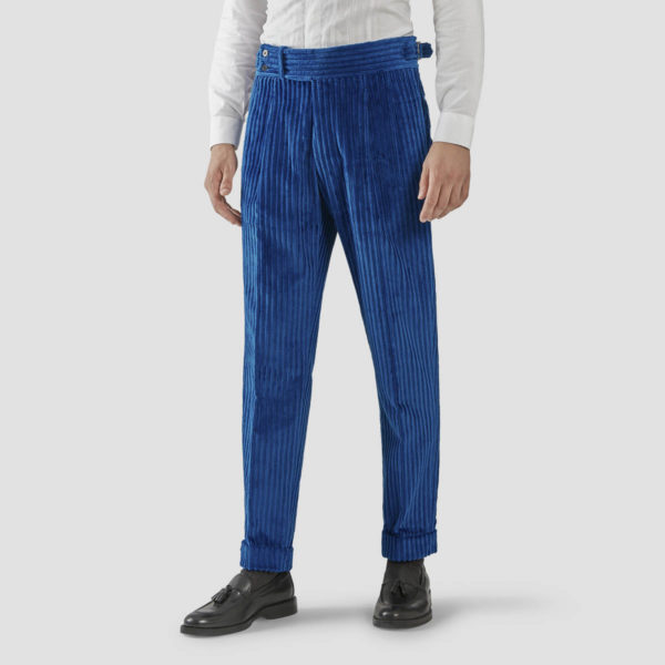 Electric Blue French Corduroy Two Pleats Trousers