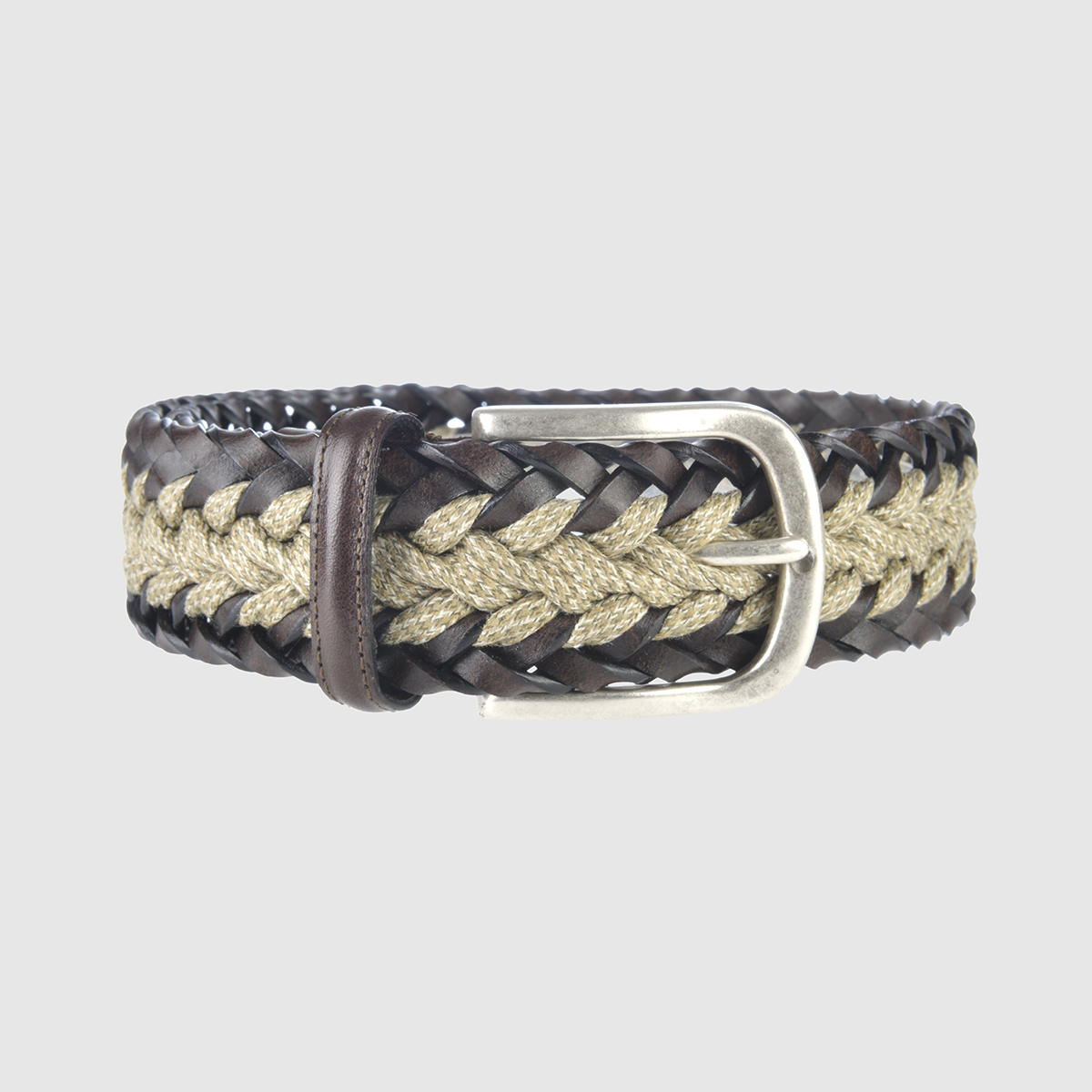 Dark Brown/ Sand MÃ©lange Woven Leather Belt – M-L