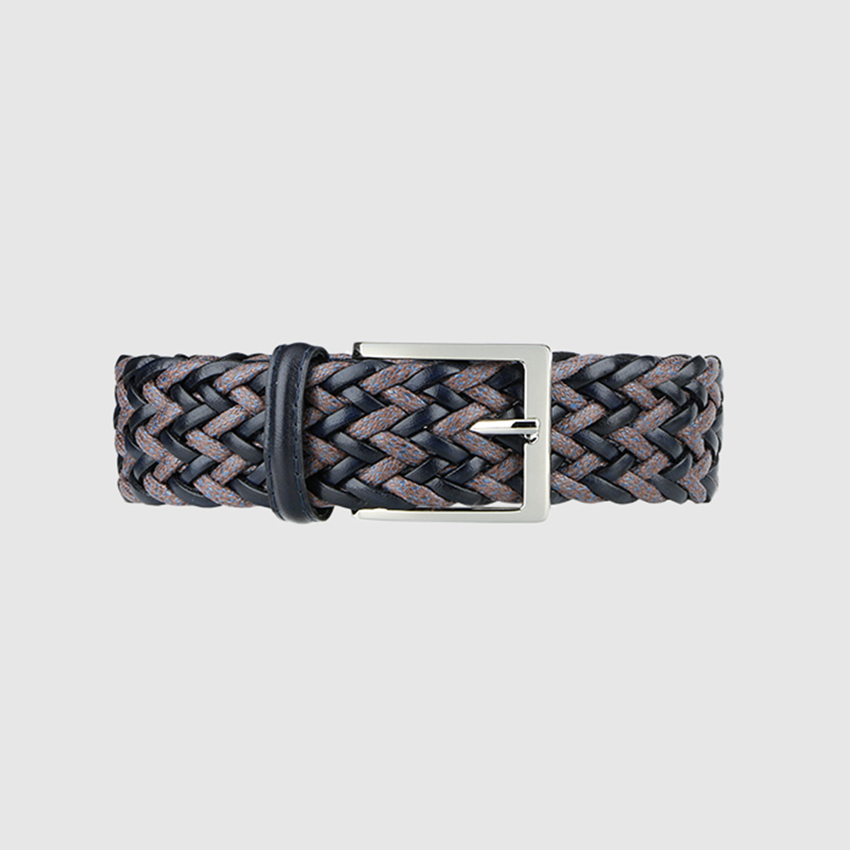 Navy/Brown Fete Woven Leather Belt
