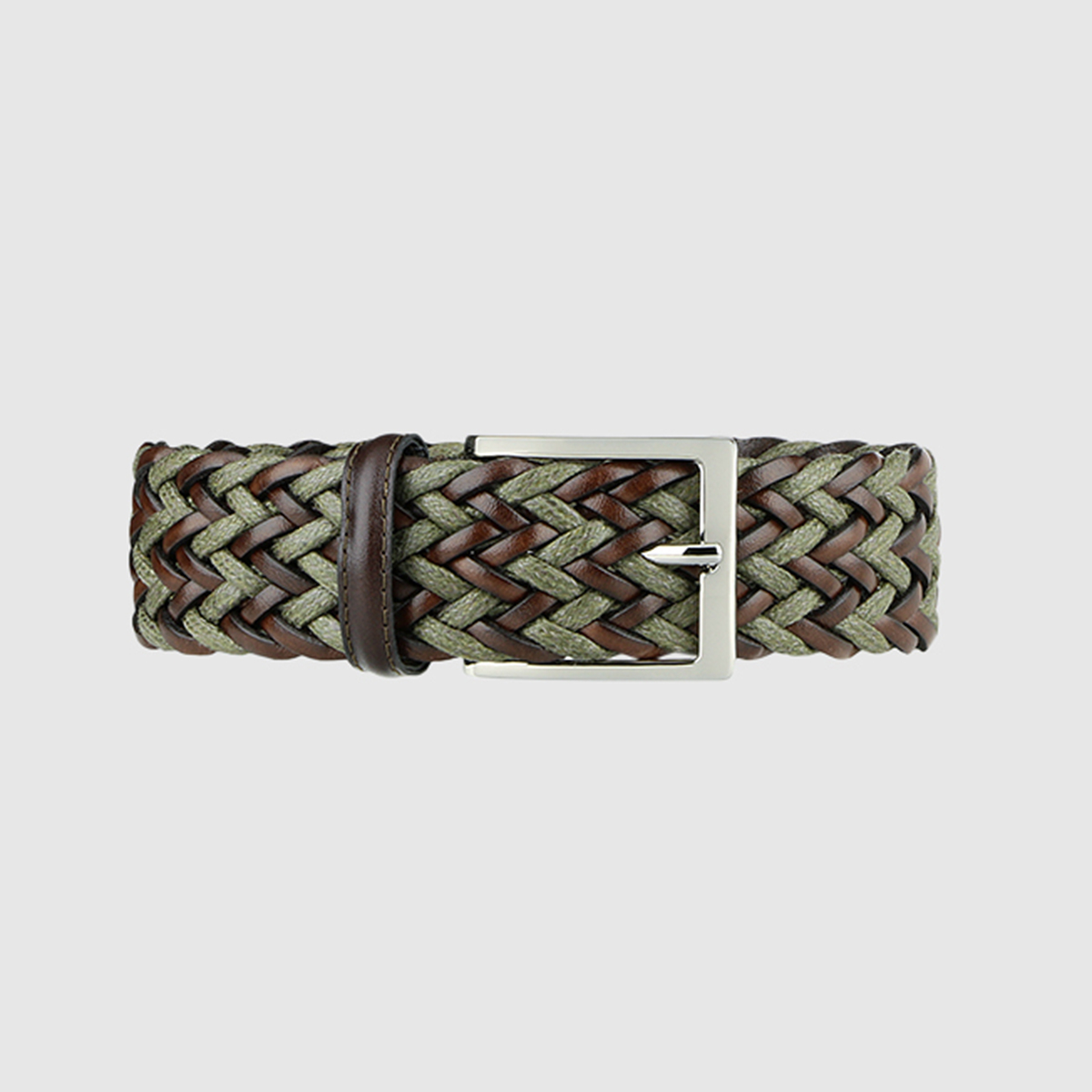Dark brown/Olive Green Fete Woven Leather Belt