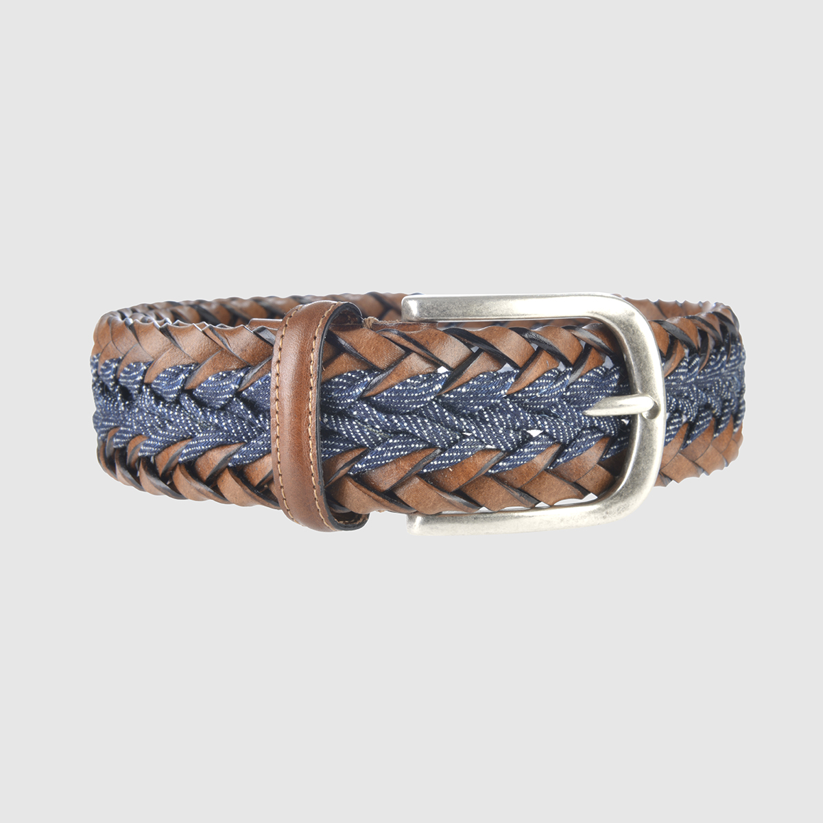 Cognac/Light Blue MÃ©lange Woven Leather Belt – M-L