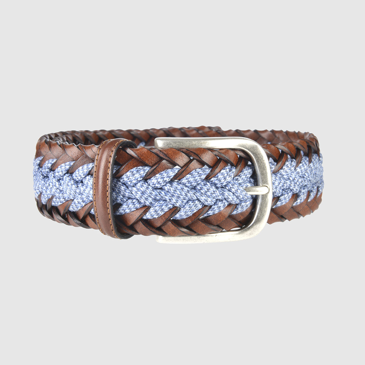 Light brown/Blue Jeans Woven Leather Belt – XS-S