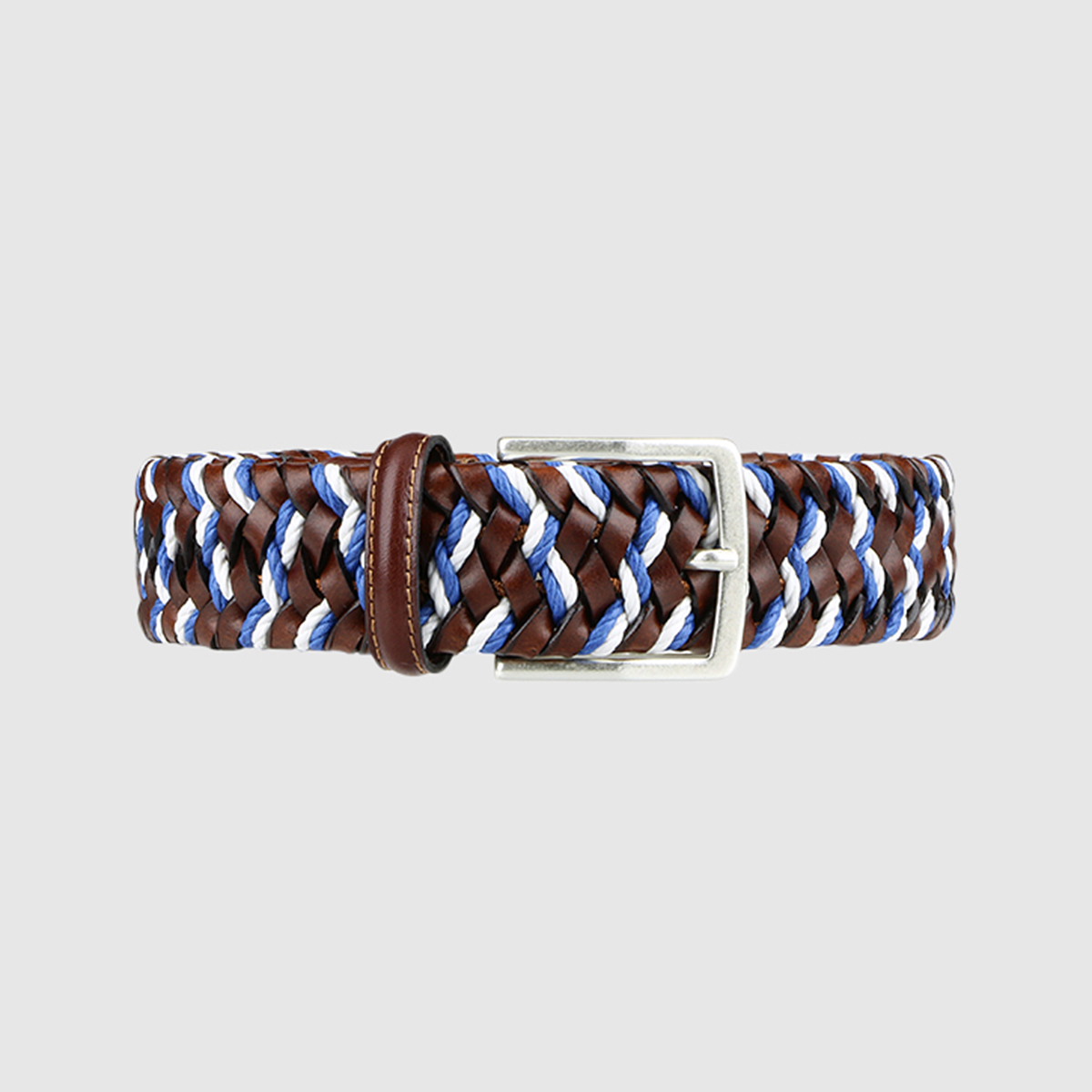 Cognac/Blue Enterprise Woven Leather Belt – M-L
