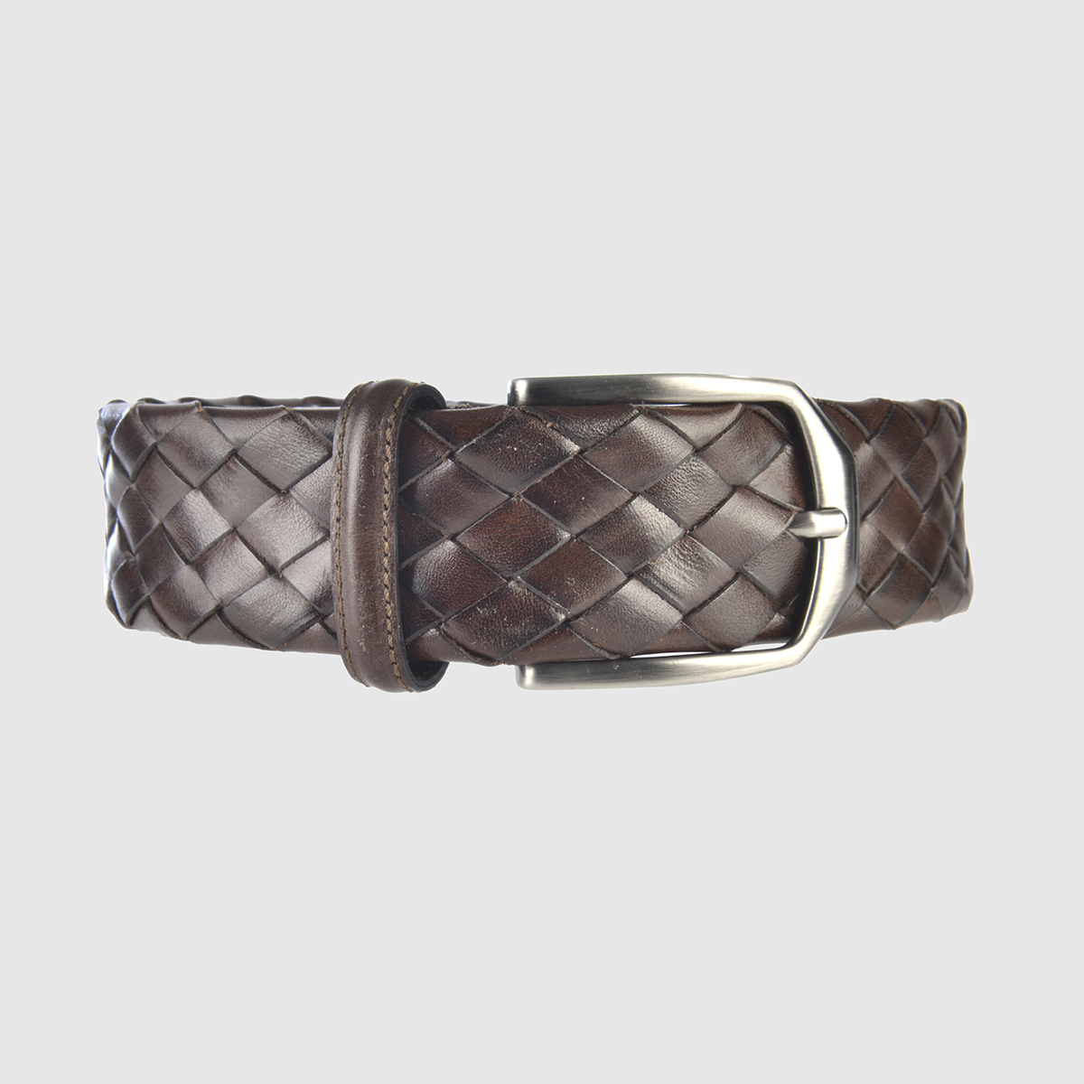Dark Brown Braided Leather Belt – S-M