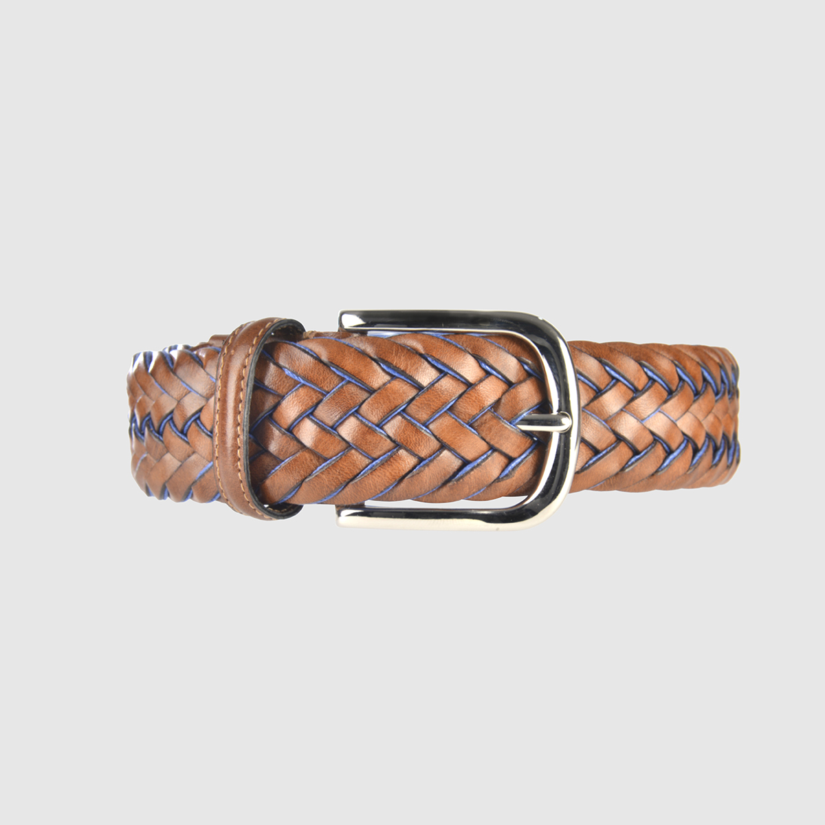 Light Brown/Avio Blue Special Edition Braided Leather Belt
