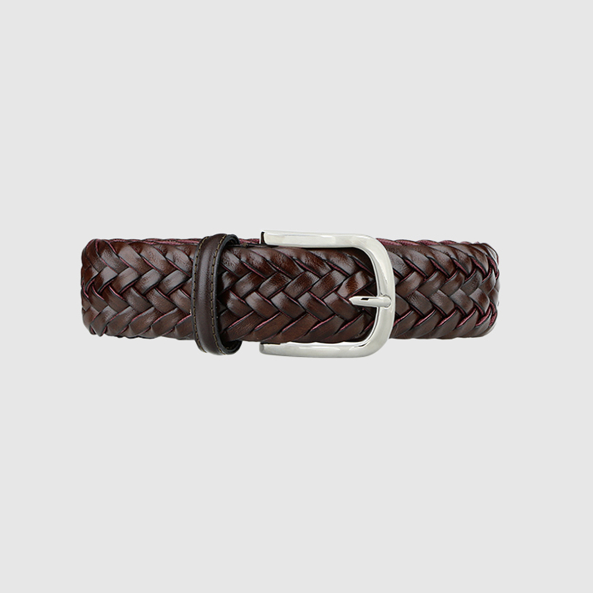 Dark Brown/Burgundy Special Edition Braided Leather Belt – S-M