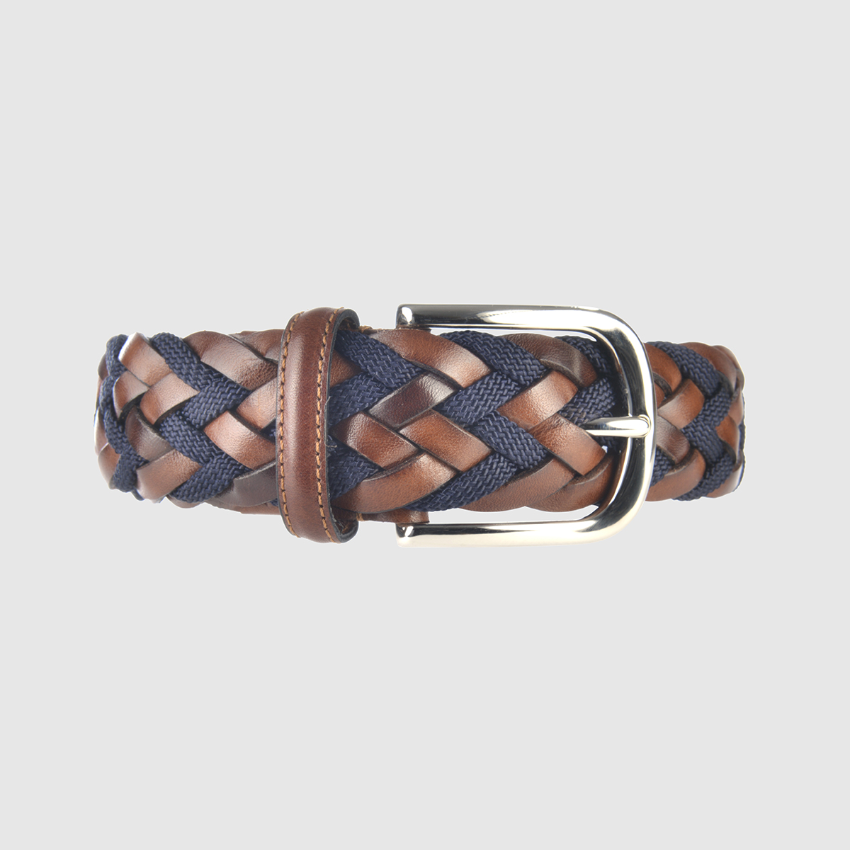 Cognac/Navy Athison Divergence Braided Leather Belt – XS-S