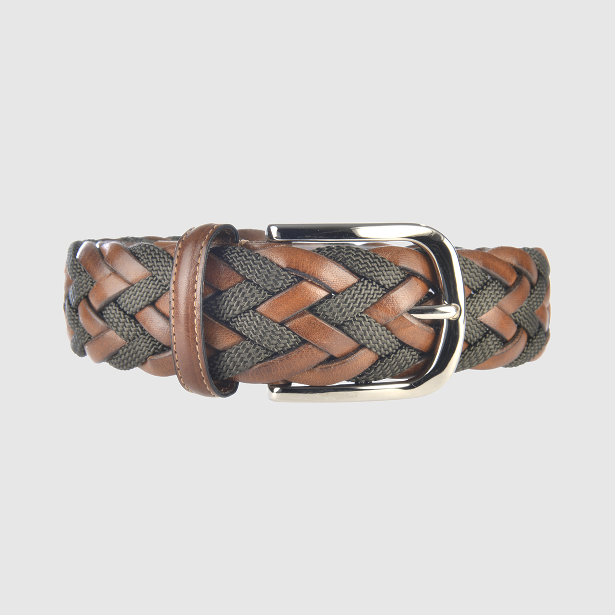 Light Brown/Olive Green Divergence Braided Leather Belt – XS