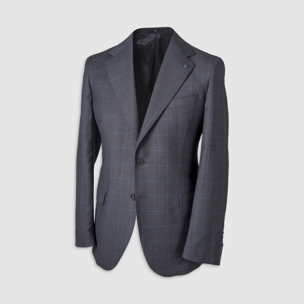 Dark Grey Windowpane Pattern Smart Suit in 130s  Four Seasons Wool