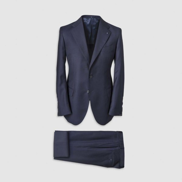 Blue Gingham Pattern Smart Suit in 130s Four Season Wool