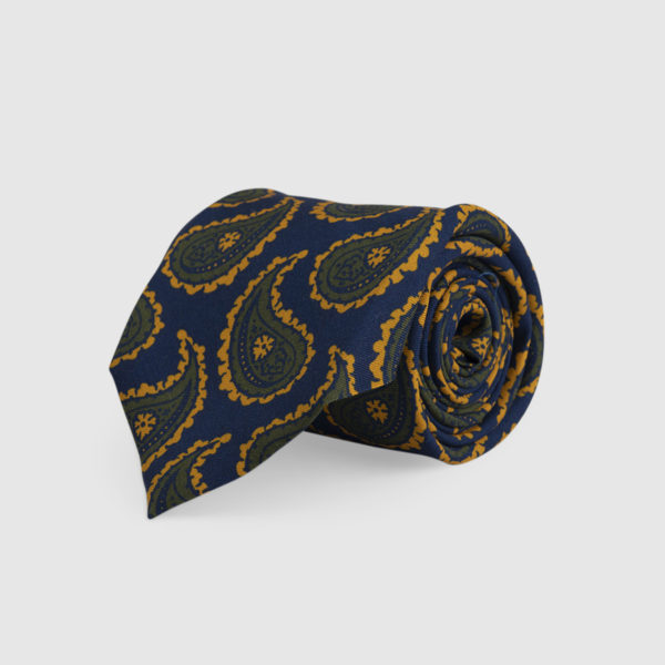 Blue 3-Fold Silk Tie with Kashmir motif