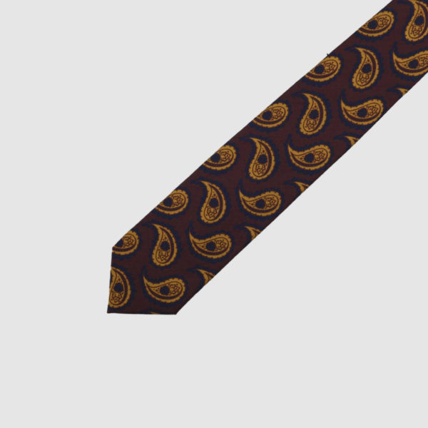 Mahogany 3-Fold Silk Tie with Kashmir motif