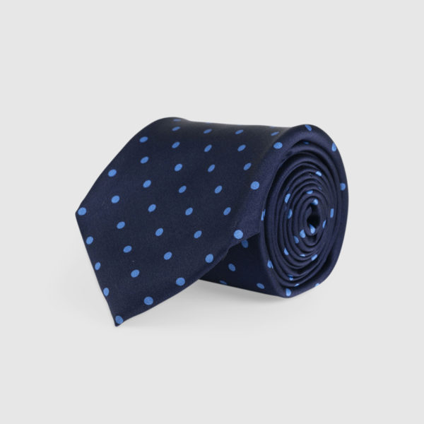 Polka Dots  Blue Navy 3-Fold Silk Tie