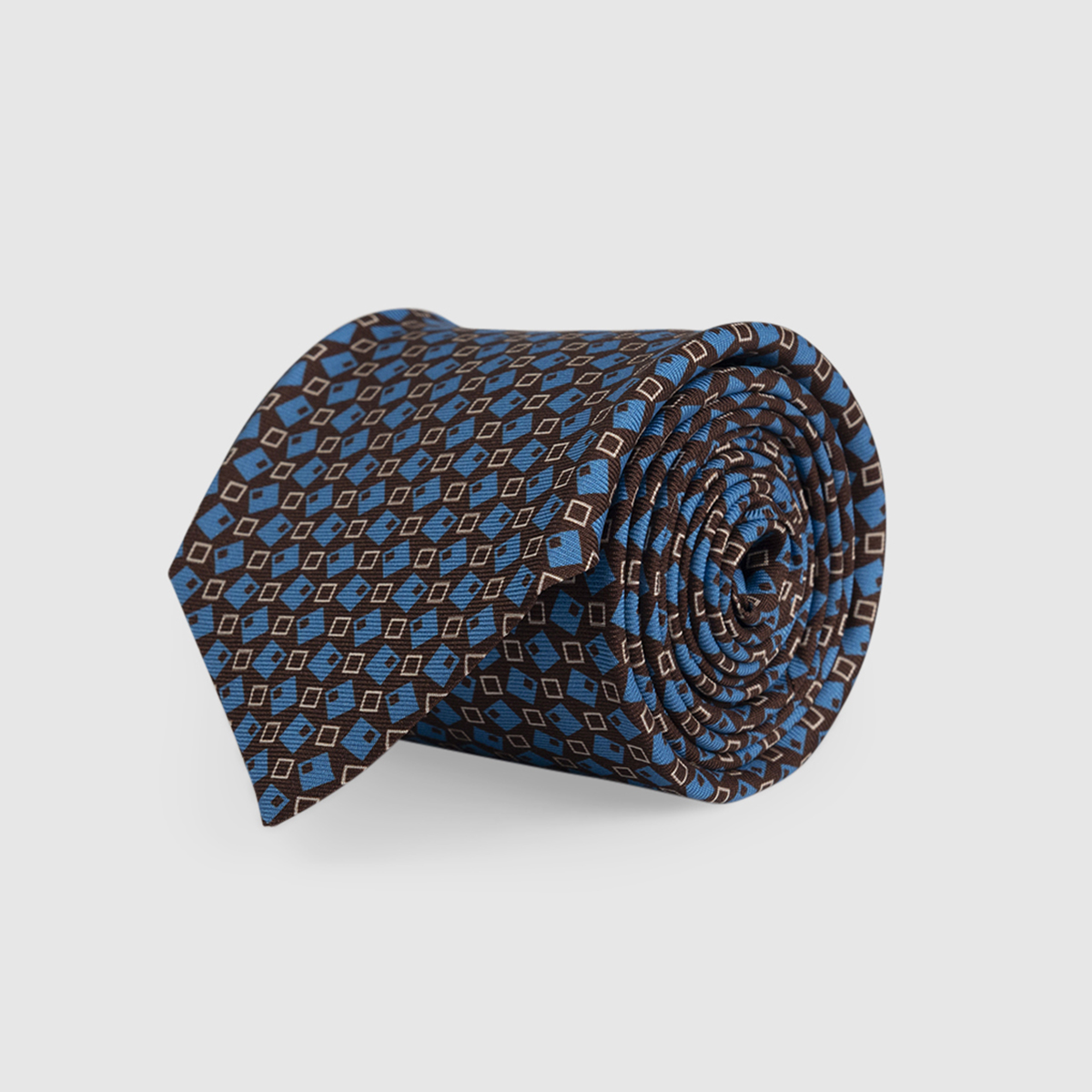Brown 3-Fold Silk Tie with Blue fantasy