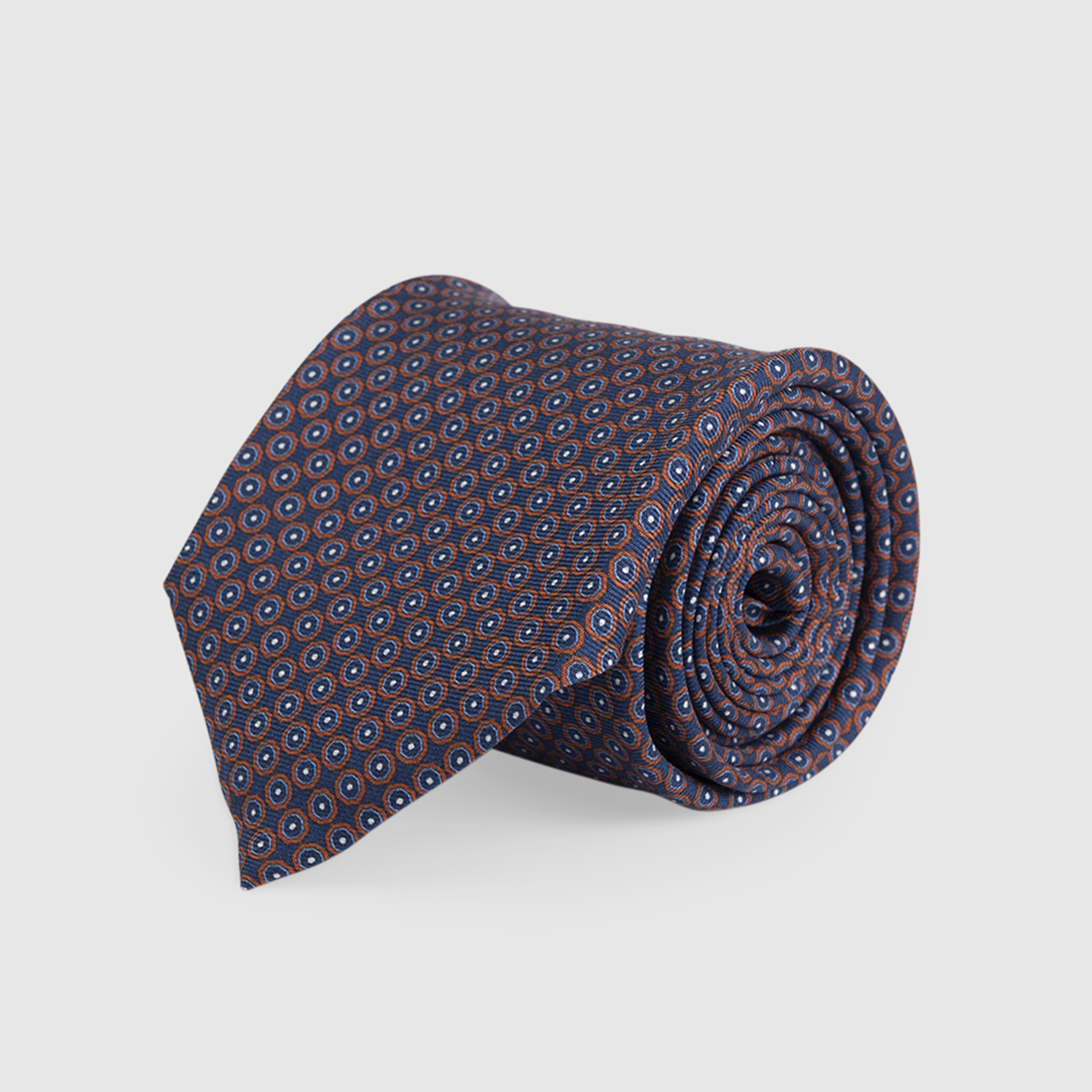 Blue navy 3-Fold Silk Tie with Patterns