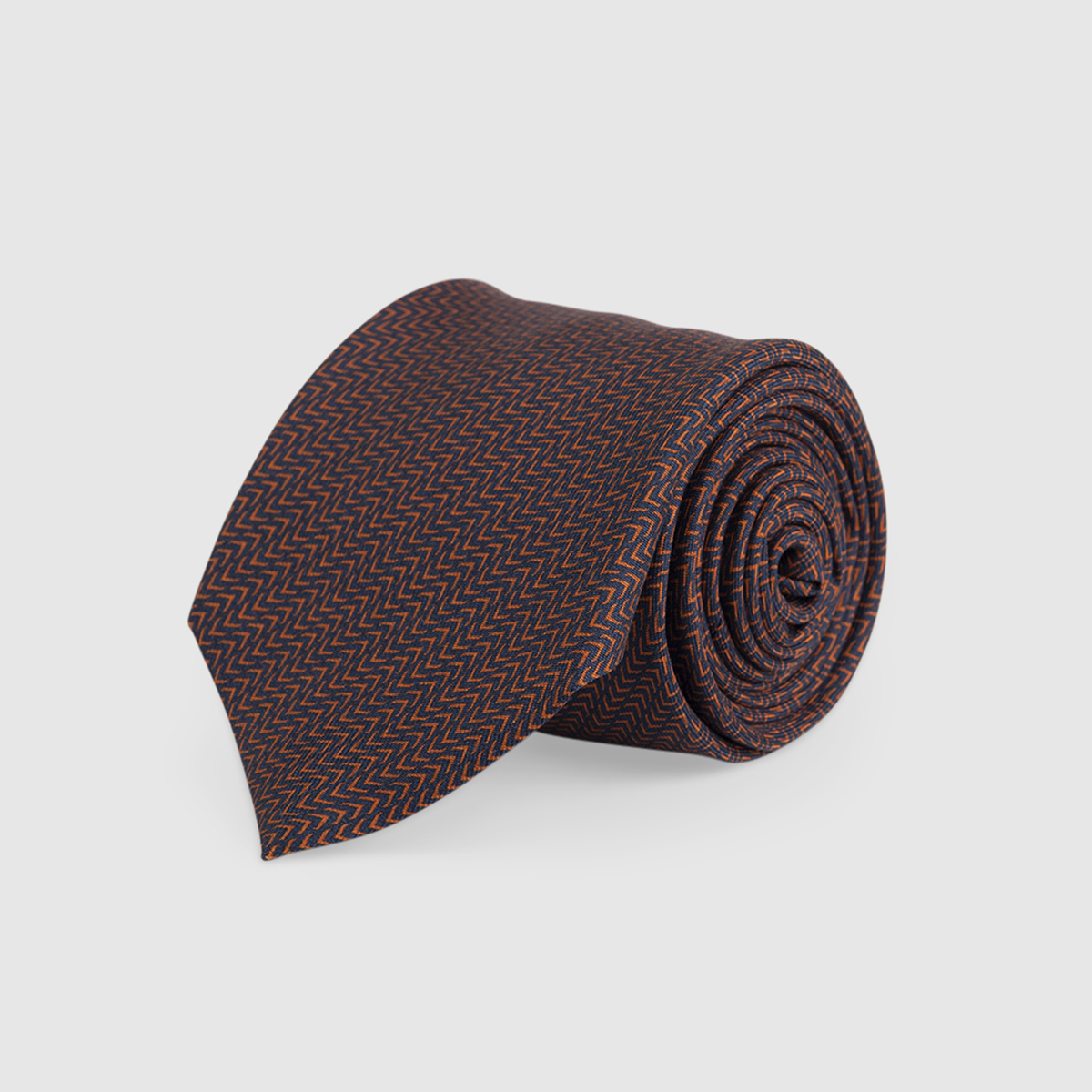 Blue/Orange 3-Fold Silk Tie with Patterns