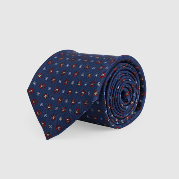 Blue 3-Fold Silk Tie with Patterns