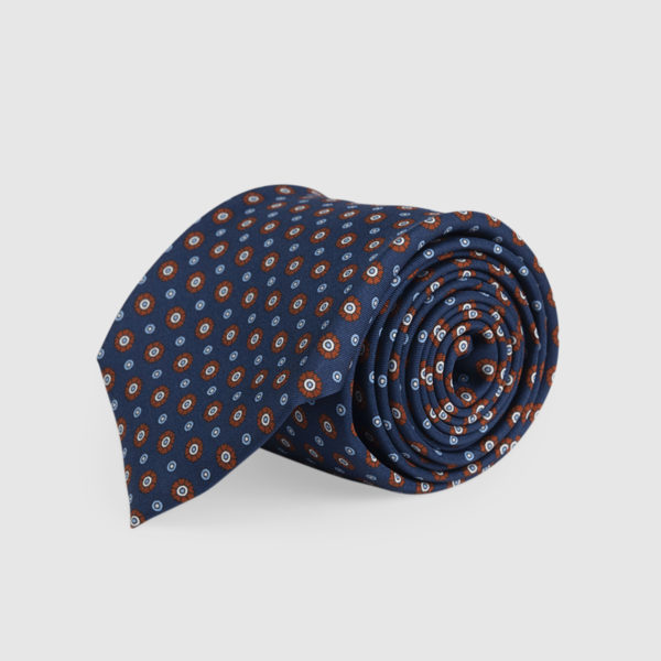 Blue 3-Fold Silk Tie with Patterns