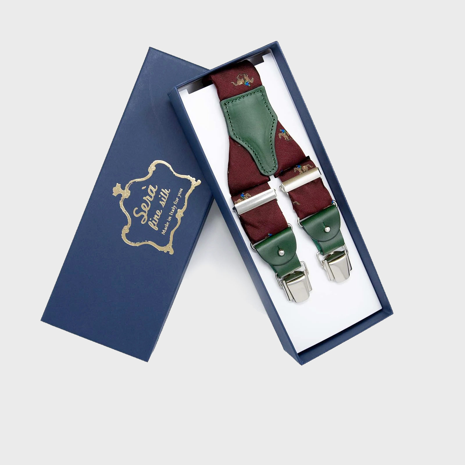 Burgundy Horses Pattern Jacquard Silk Suspenders Serà Fine Silk on sale 2022