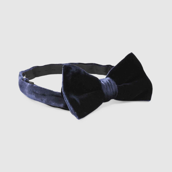Navy Blue Pre-Tied Velvet Bow Tie