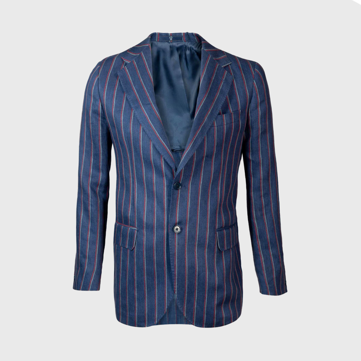 Striped single-breasted jacket in Cotton and Linen – Blue Melillo 1970 on sale 2022