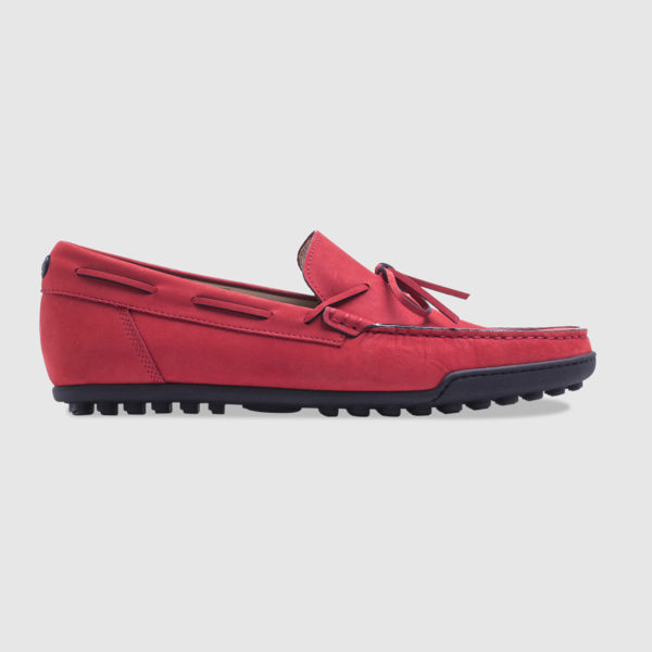 Driving shoe in nubuck leather with laces – red