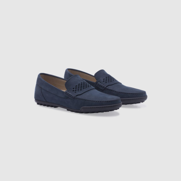 Driving shoe in nubuck with saddle – blue