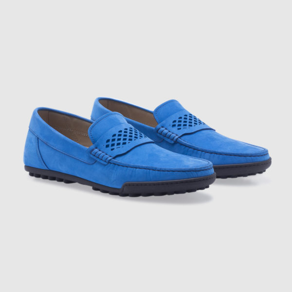 Driving shoe in nabuck with saddle – azure