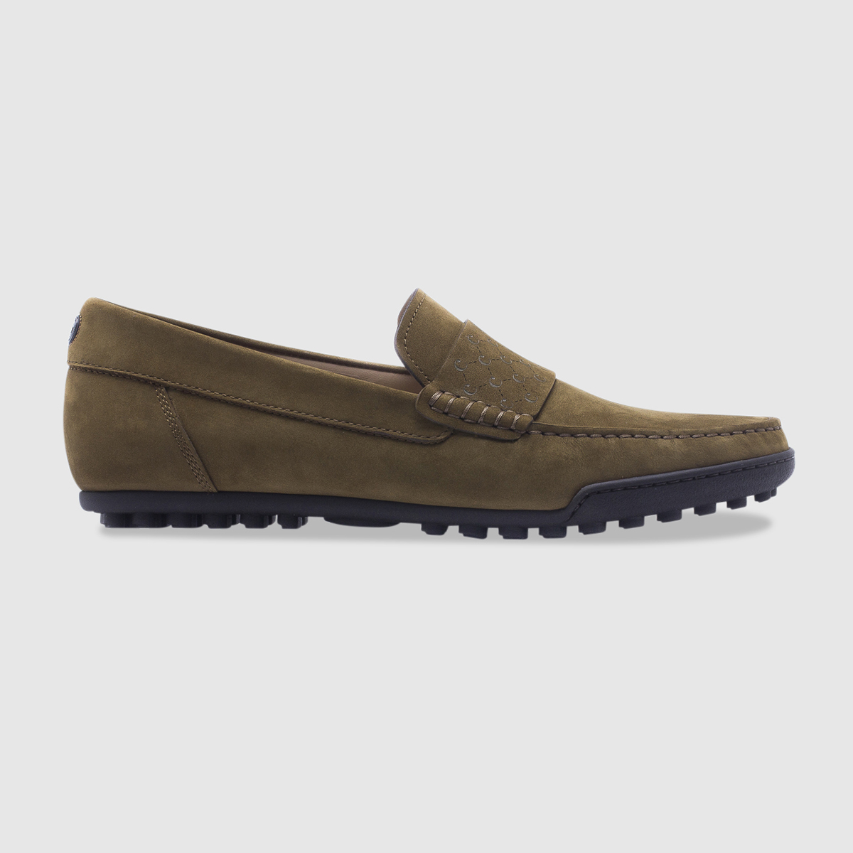 Driving shoe in nubuck with saddle – olive green