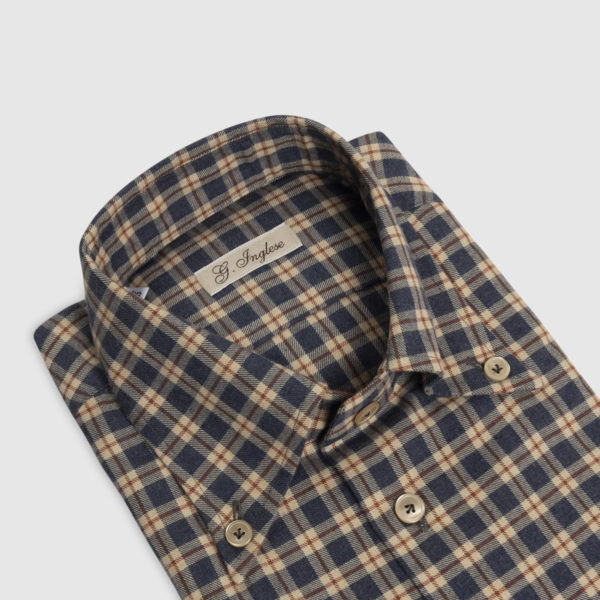 Button-Down Check Shirt in Bordeaux-Bluette Cotton