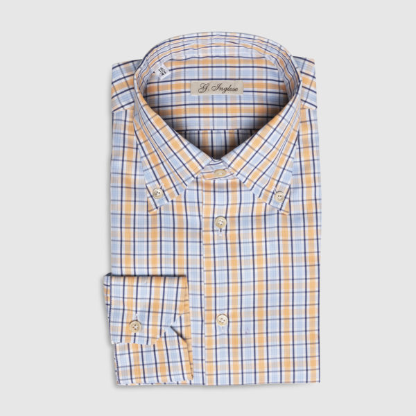 Button Down Check Shirt in Orange and Light Blue