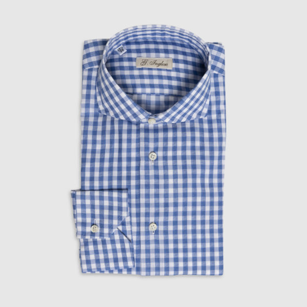 Check Pattern Cotton Shirt in Light Blue-White