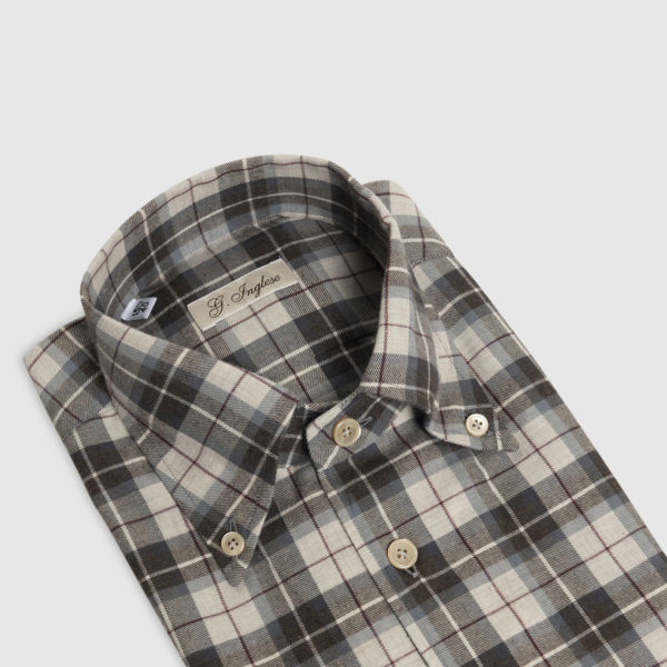 Check Cotton Shirt in Brown-Light Blue