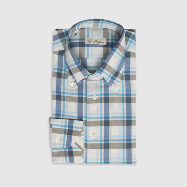 Prince of Wales Button-Down Shirt in Turquoise / White