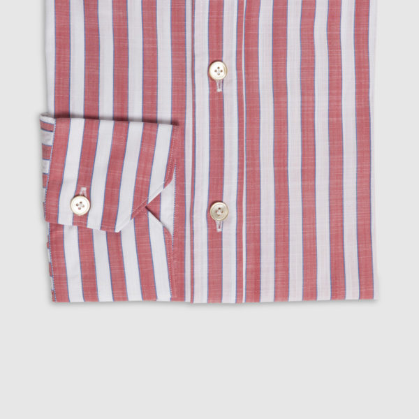 Camicia Rigata in Chambray di Cotone Rosso-Bianco