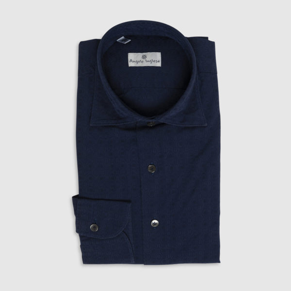 Camicia in Jacquard di Cotone Bluette