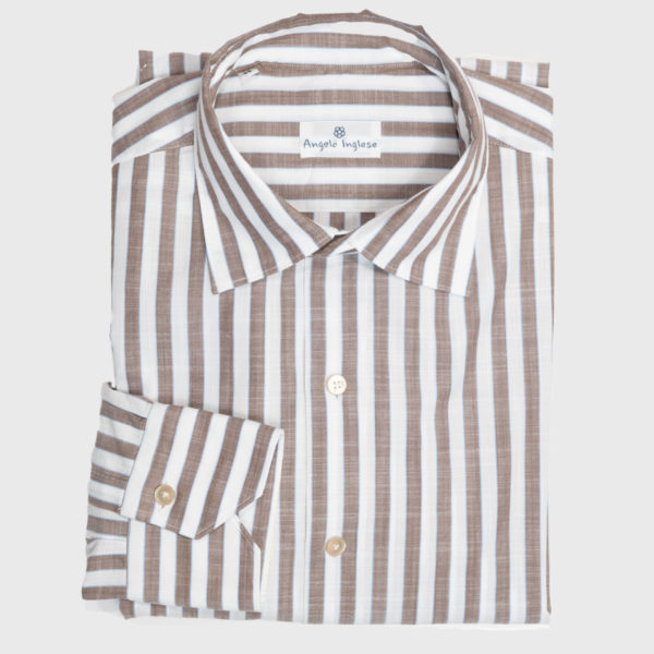 Wide stripe Brown-White shirt