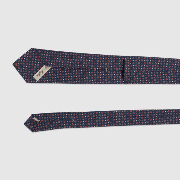 Cravatta in Seta blu con microfantasia rossa