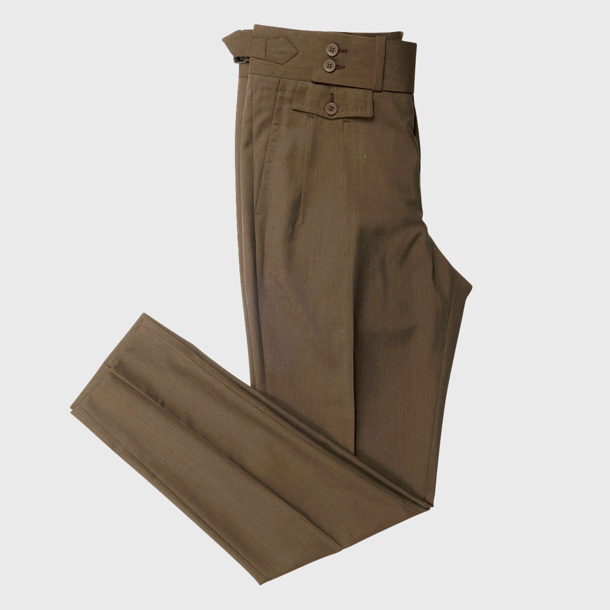 2 Pleats Super 100’s Wool Trousers in Brown Sartoria Lavore on sale 2022